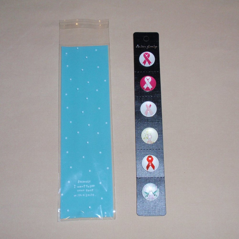 B1G1 Free Sale Lot of 6 18mm Glass Snap Buttons Cancer Ribbon